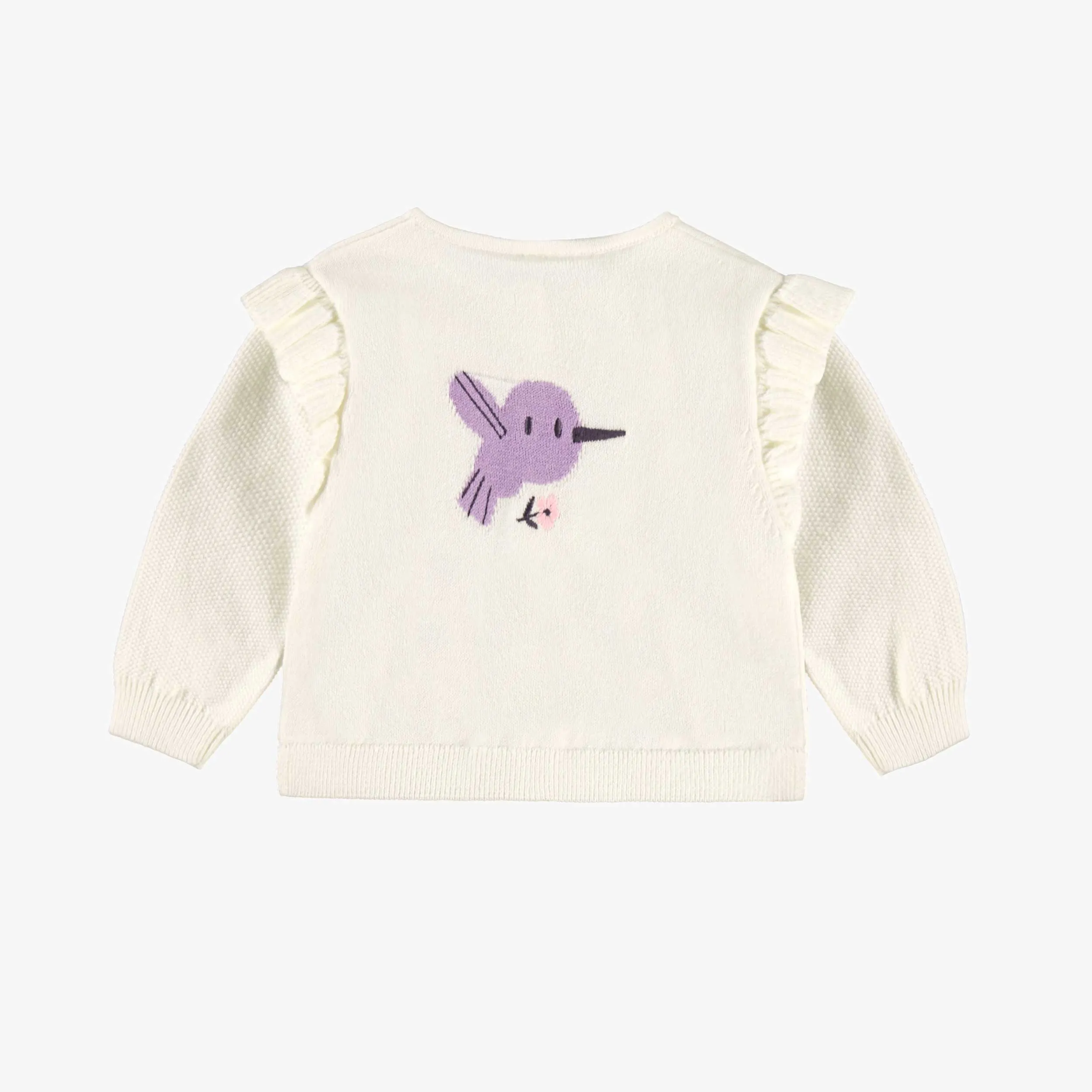 Cardigan en tricot crème avec fleurs, naissance || Cream knit cardigan with flowers, newborn