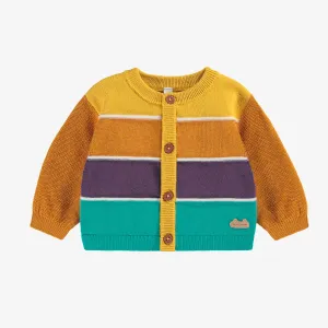 Cardigan orange à rayures colorées, naissance|| Orange cardigan with colorful stripes, newborn
