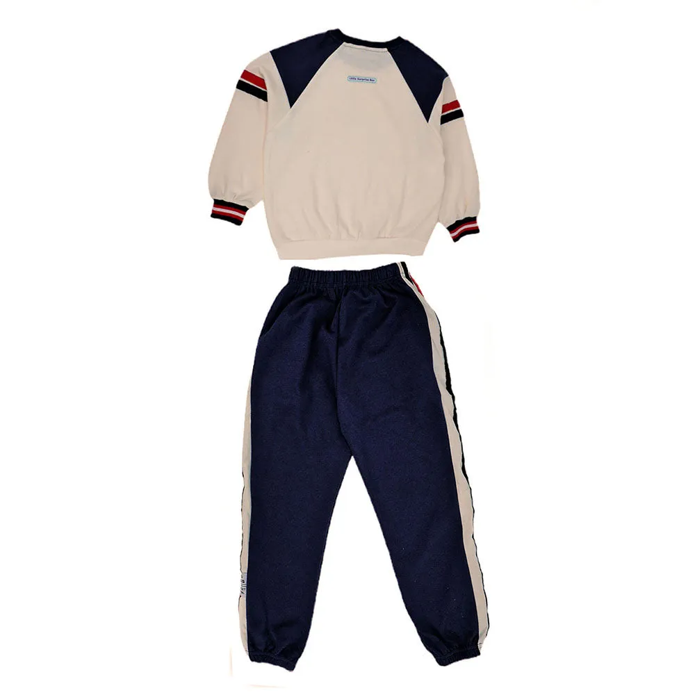 Casual Letter A Monogram Designed Cream & Navy 2Pcs Track Suit Set For Kids & Tweens