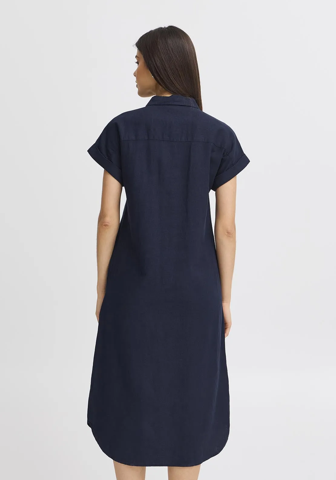 Casual Short Sleeve Light Woven Dress - Navy