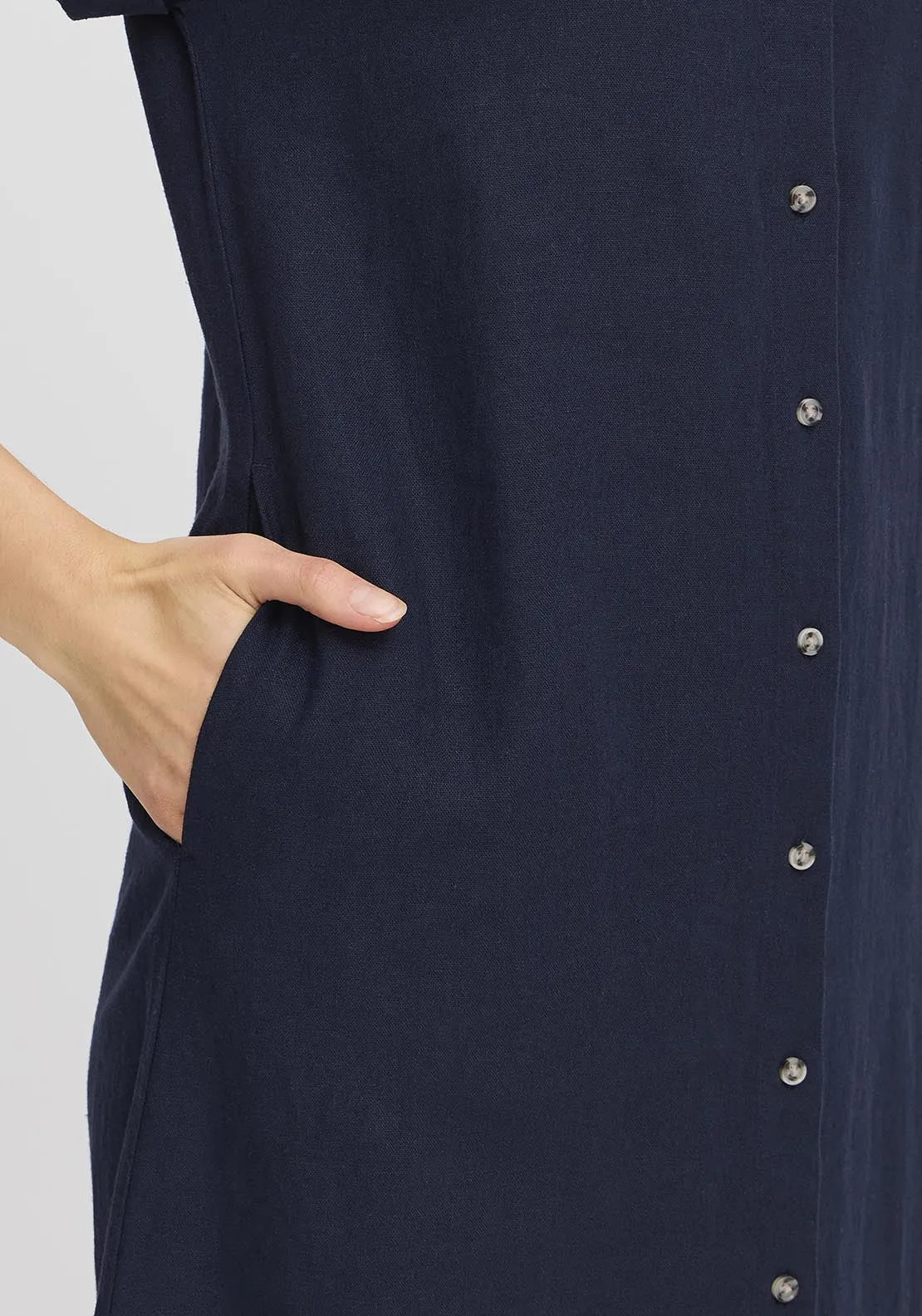 Casual Short Sleeve Light Woven Dress - Navy