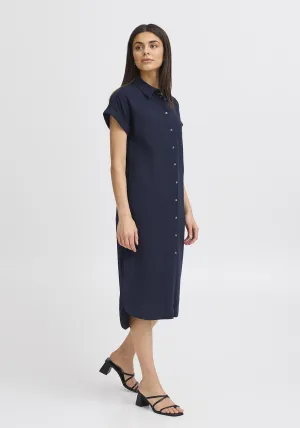 Casual Short Sleeve Light Woven Dress - Navy