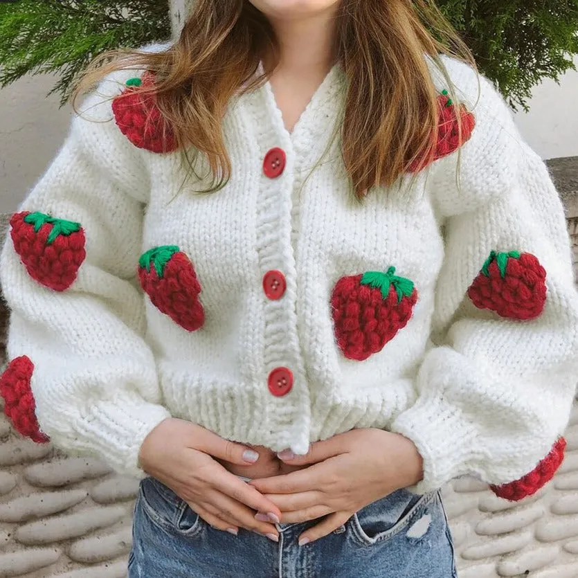 Clara – Cheerful Strawberry Women’s Knitted Cardigan