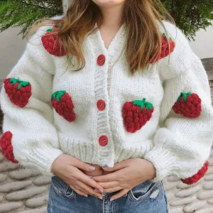 Clara – Cheerful Strawberry Women’s Knitted Cardigan
