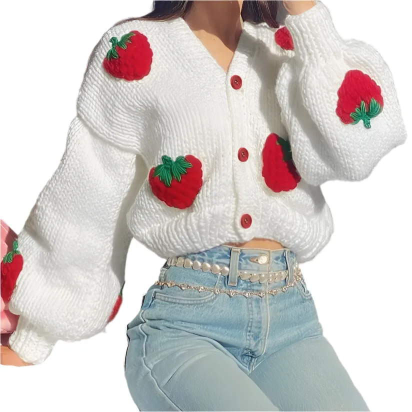 Clara – Cheerful Strawberry Women’s Knitted Cardigan
