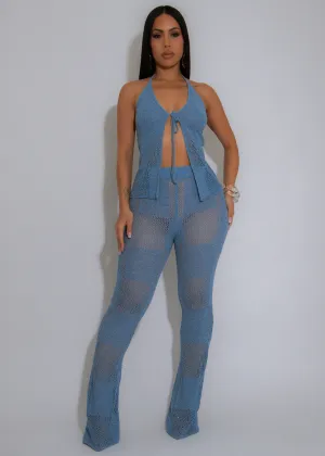 Coastal Chill Knit Pant Set Blue