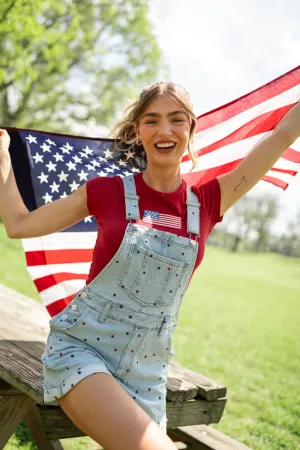 Common Ground Relaxed Fit Star Embroidered Cuffed Overalls