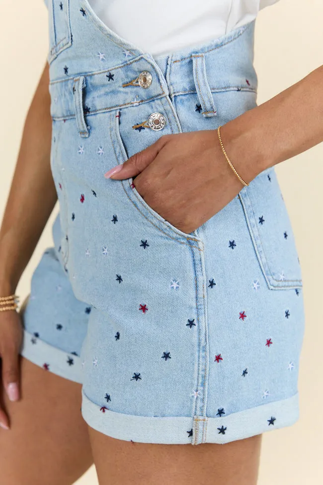 Common Ground Relaxed Fit Star Embroidered Cuffed Overalls