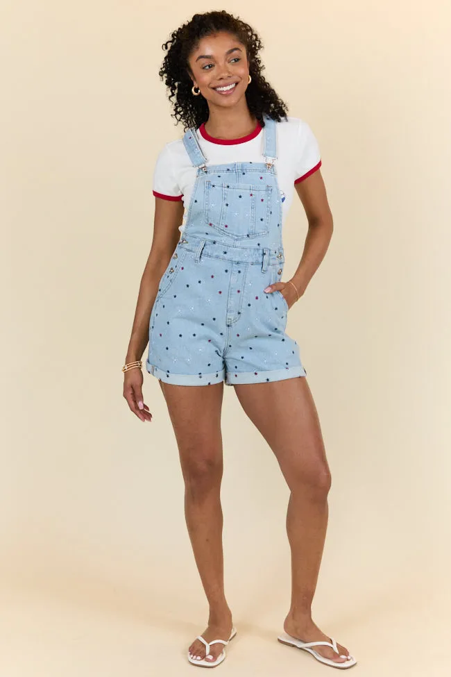 Common Ground Relaxed Fit Star Embroidered Cuffed Overalls