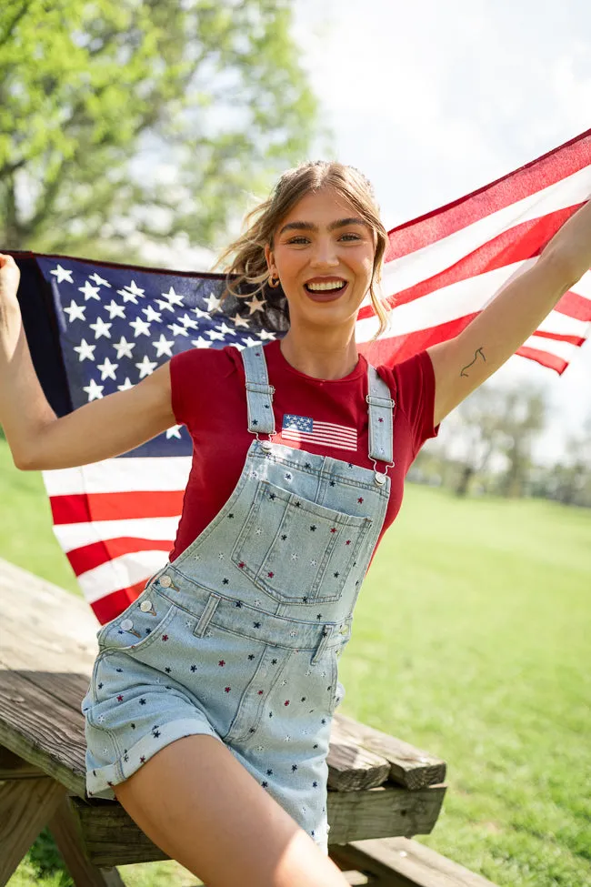 Common Ground Relaxed Fit Star Embroidered Cuffed Overalls