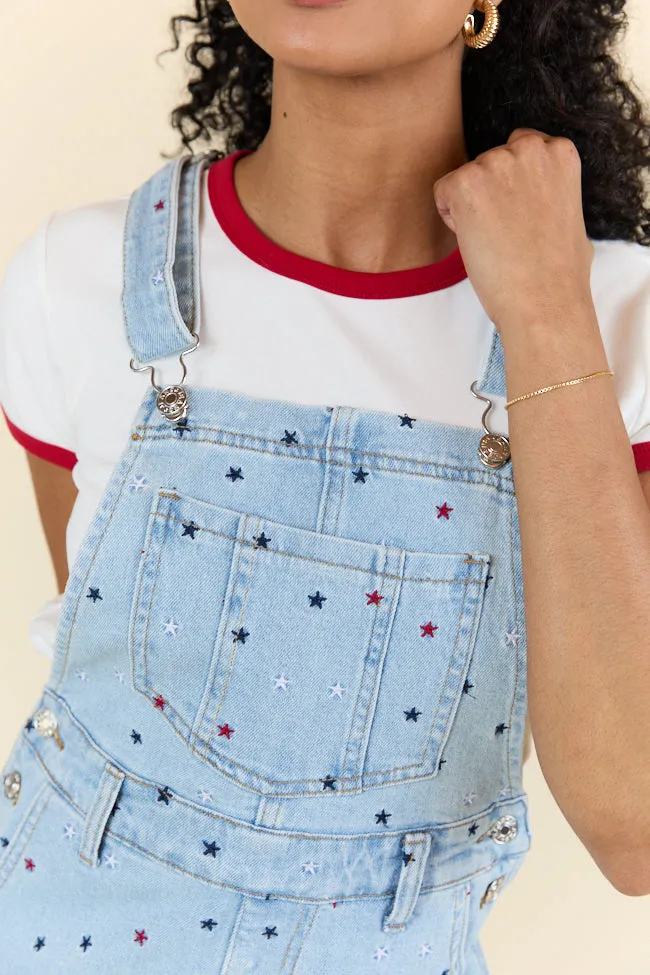 Common Ground Relaxed Fit Star Embroidered Cuffed Overalls