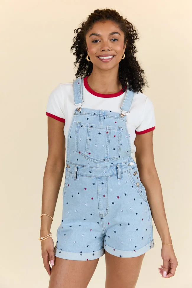 Common Ground Relaxed Fit Star Embroidered Cuffed Overalls
