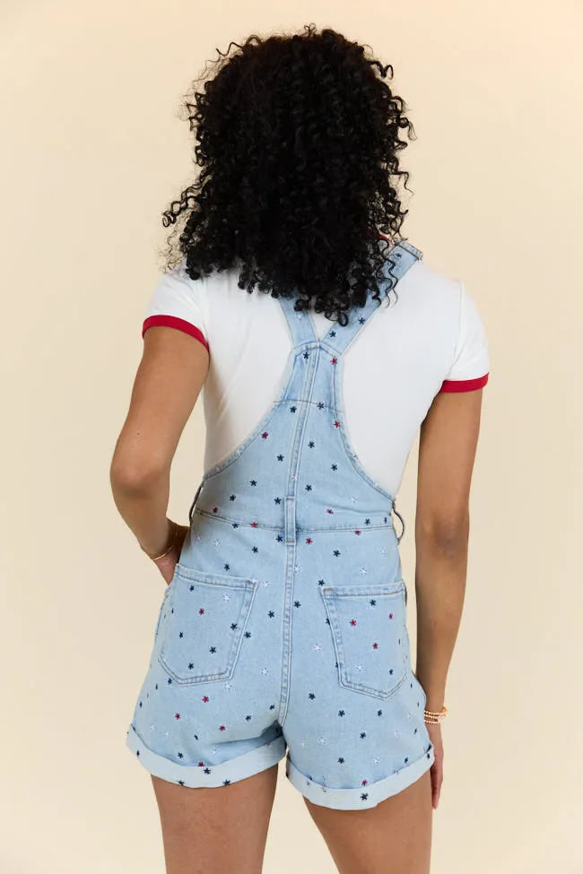Common Ground Relaxed Fit Star Embroidered Cuffed Overalls