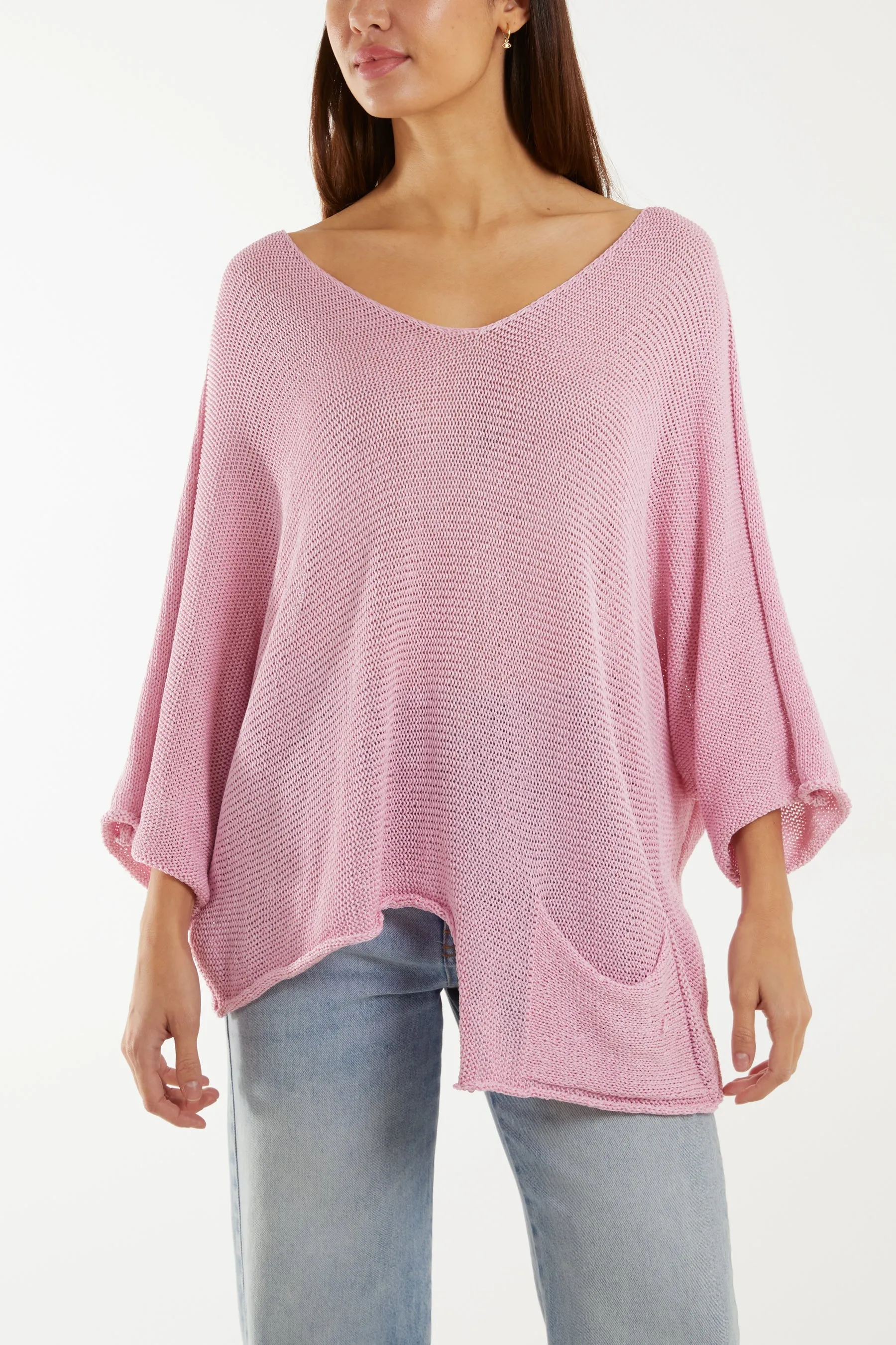 Cotton Crochet Asymmetric Hem Jumper