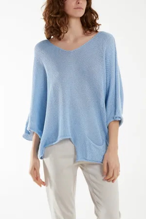 Cotton Crochet Asymmetric Hem Jumper