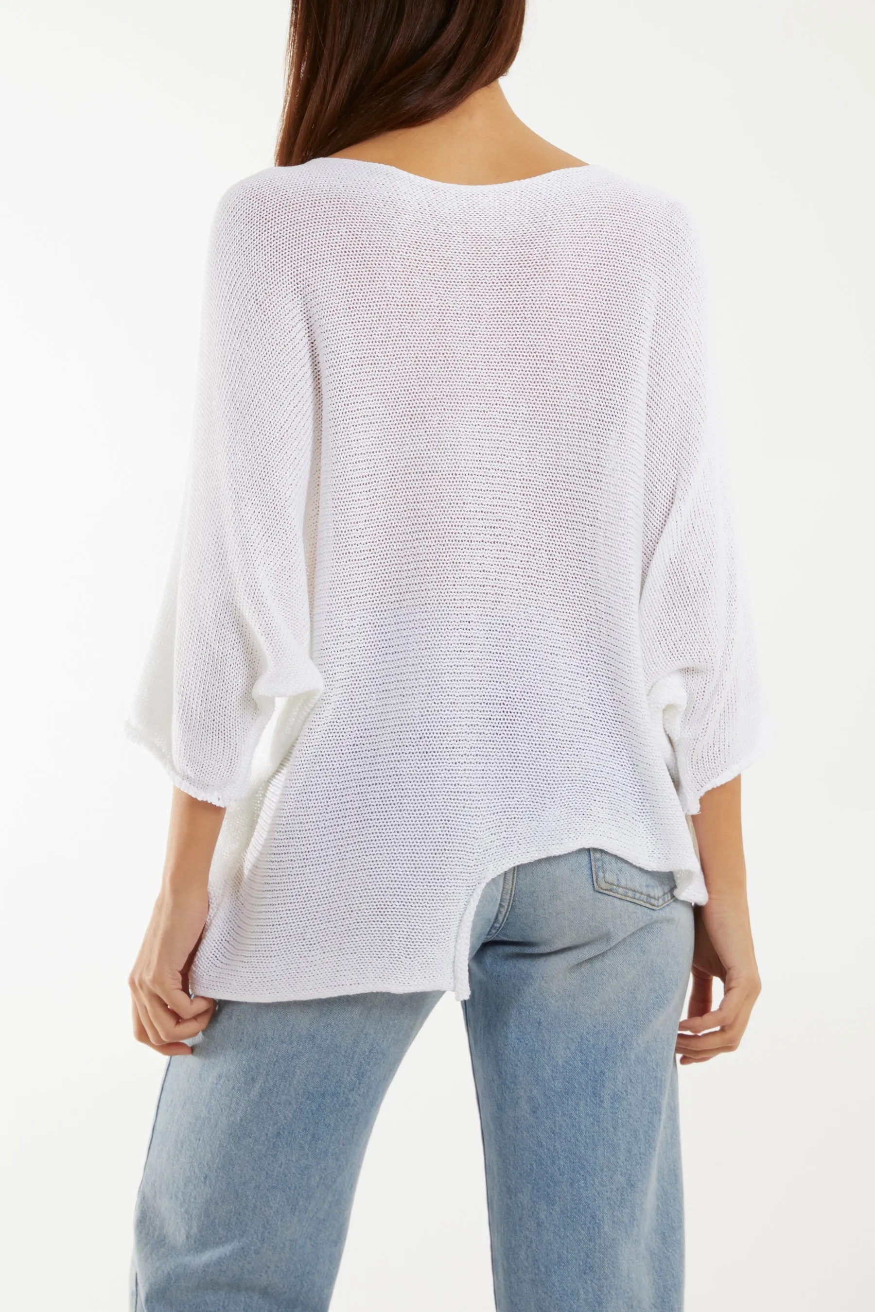 Cotton Crochet Asymmetric Hem Jumper