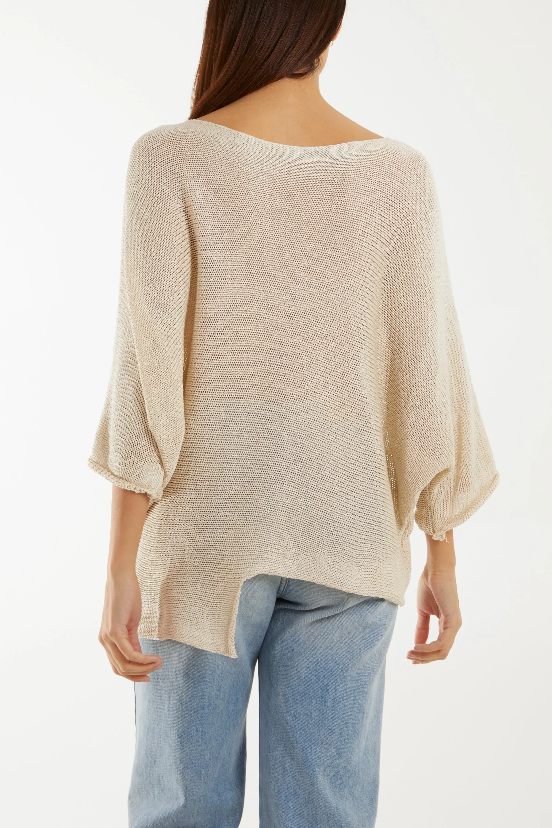 Cotton Crochet Asymmetric Hem Jumper