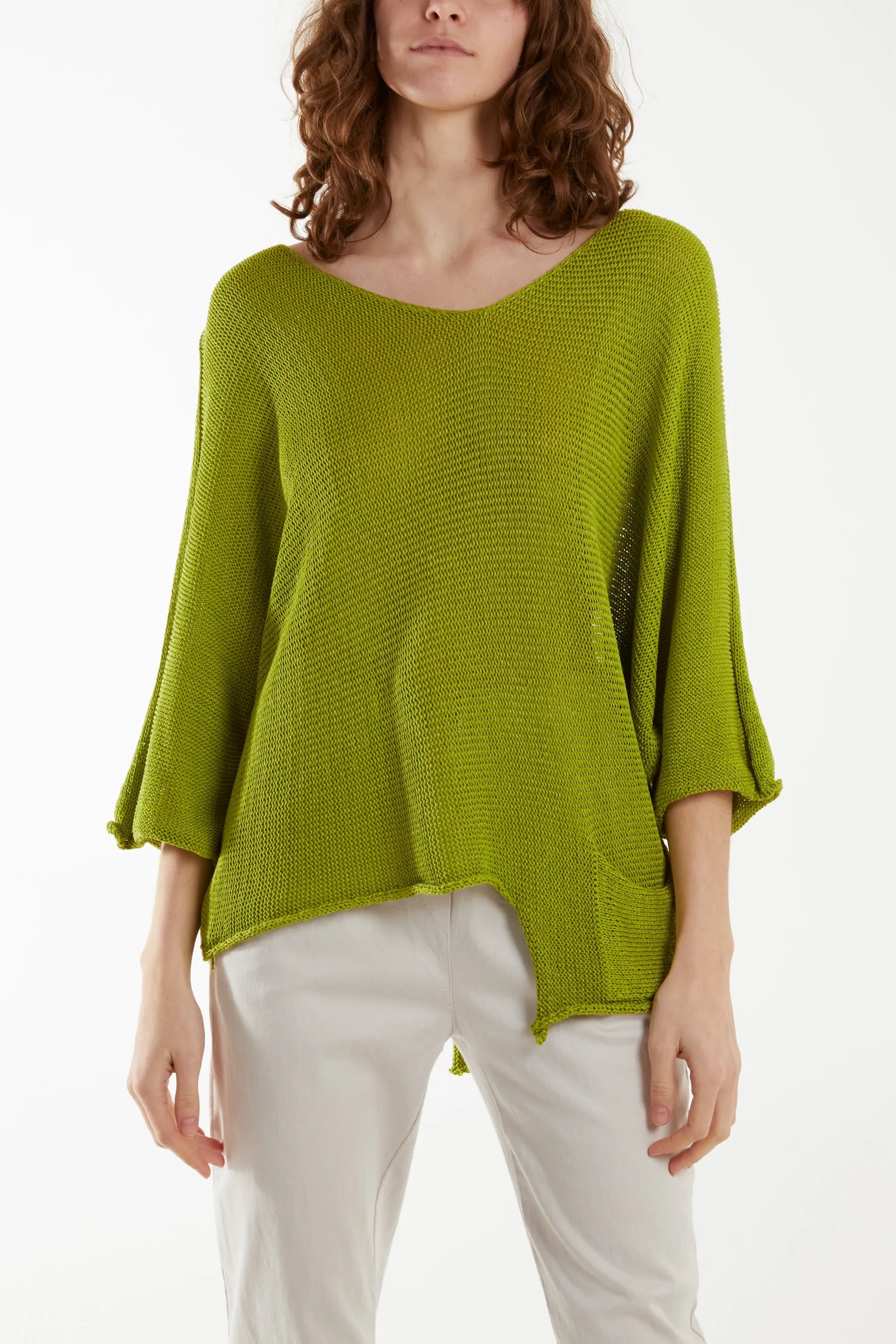 Cotton Crochet Asymmetric Hem Jumper