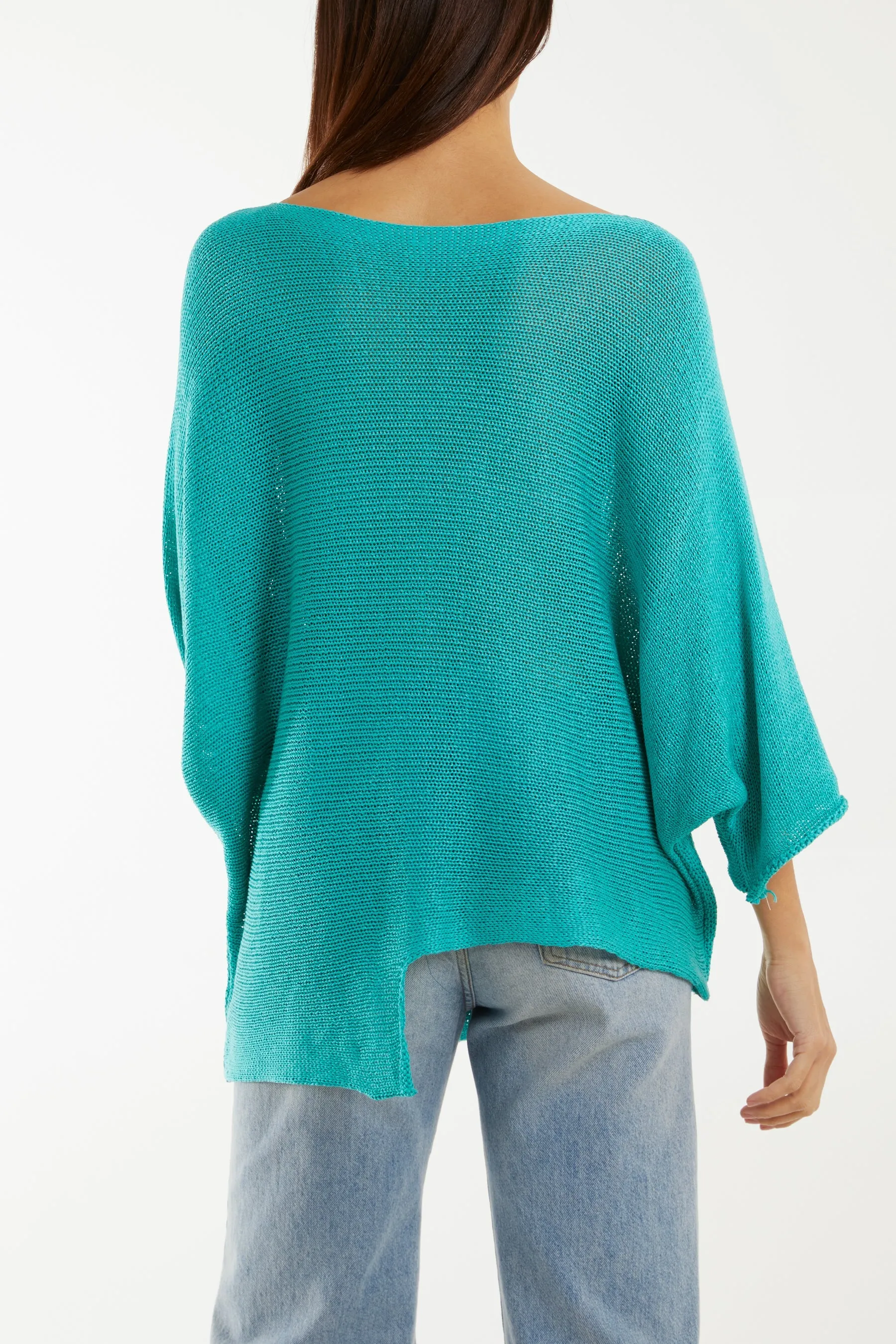 Cotton Crochet Asymmetric Hem Jumper