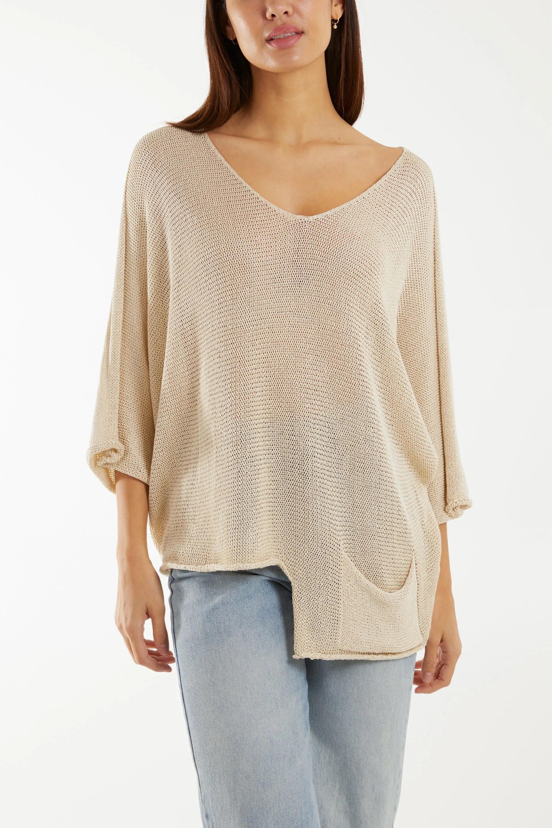 Cotton Crochet Asymmetric Hem Jumper