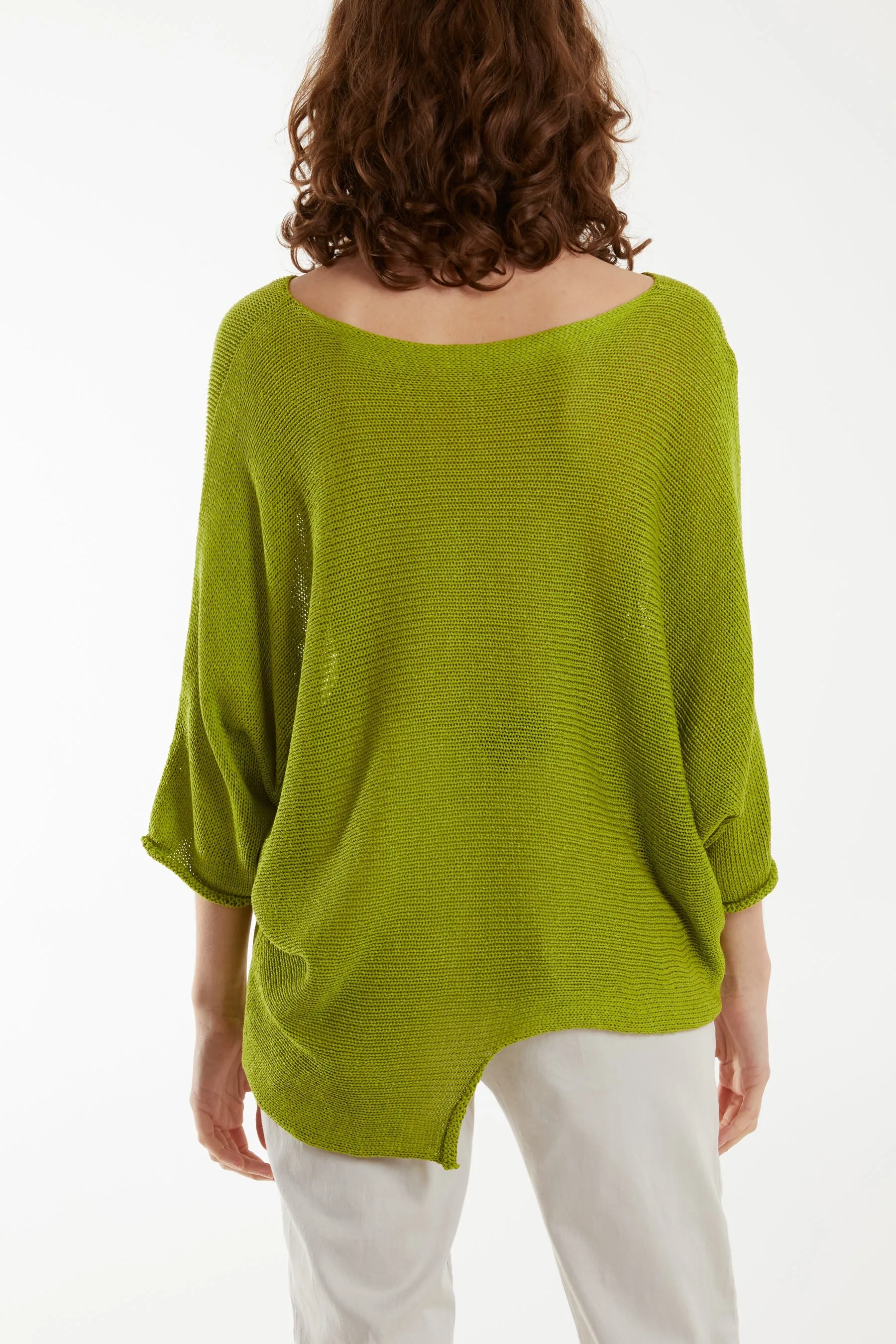 Cotton Crochet Asymmetric Hem Jumper