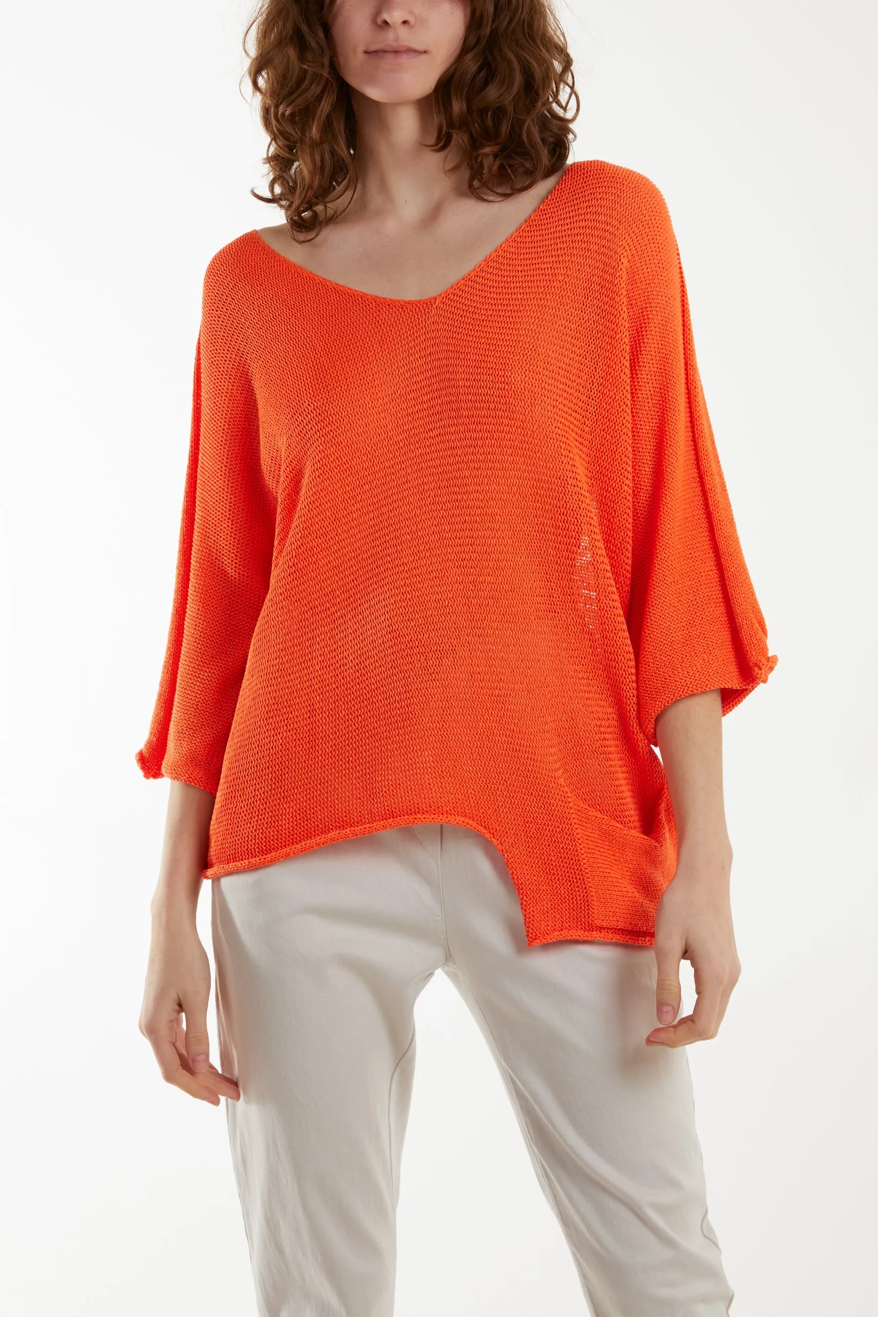 Cotton Crochet Asymmetric Hem Jumper