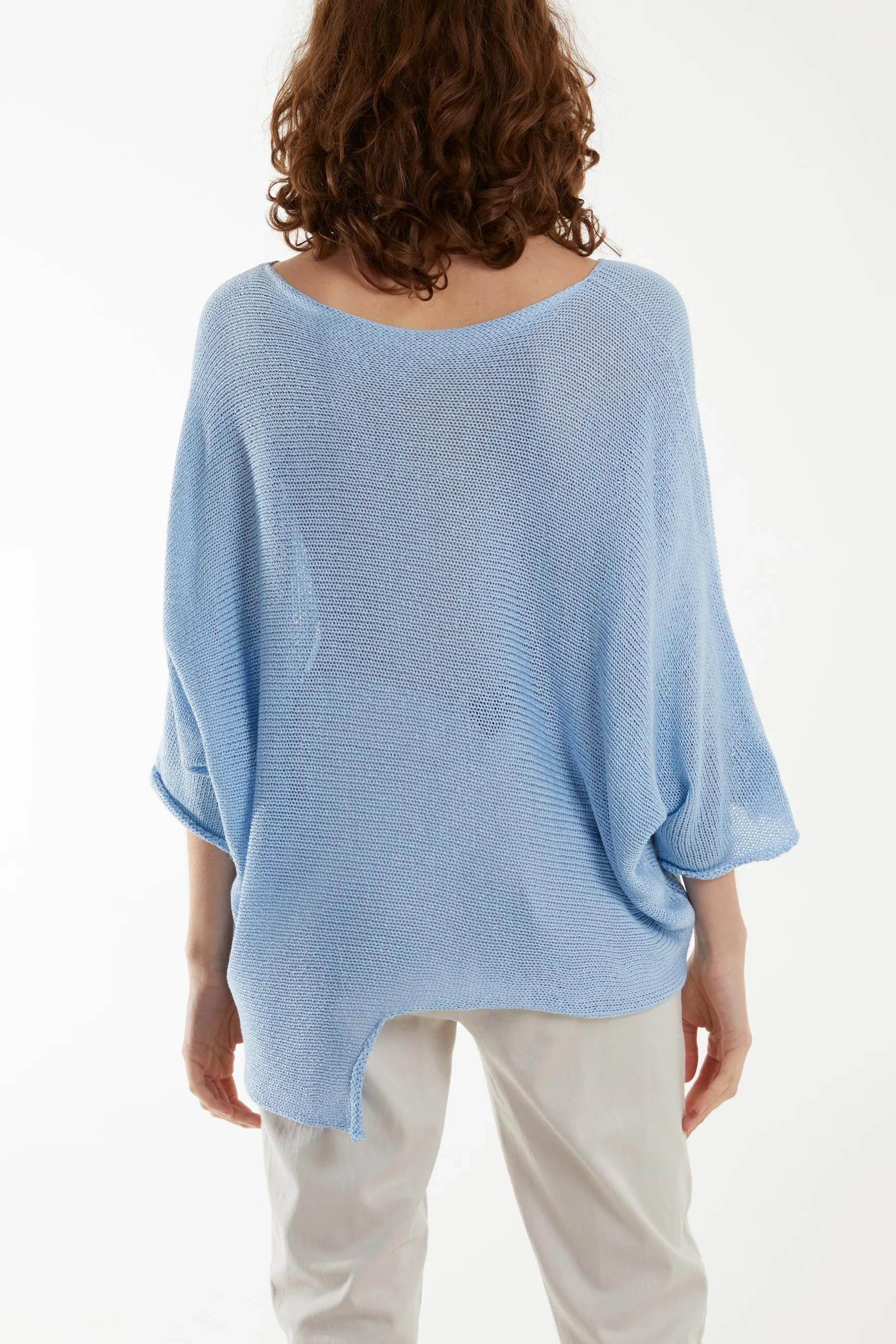 Cotton Crochet Asymmetric Hem Jumper