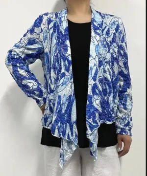 Crinkle Cardigan in Blue and White