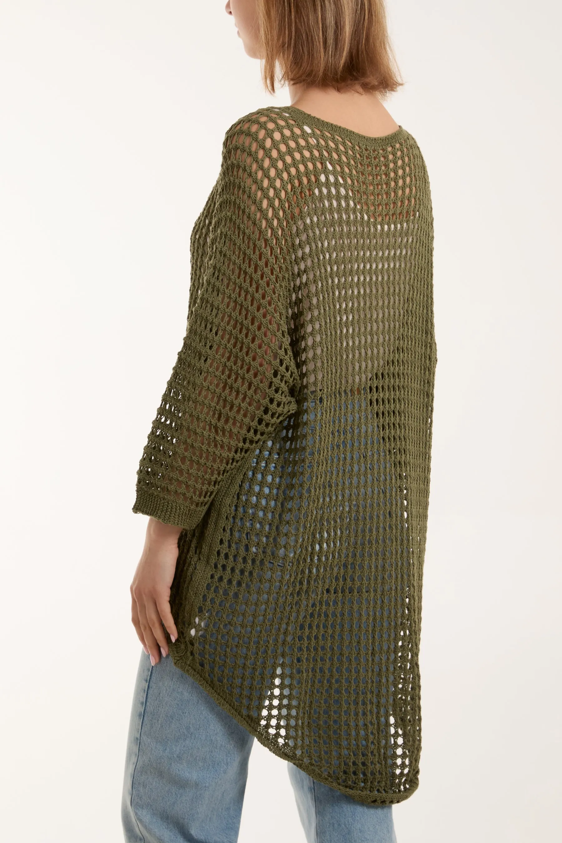 Crochet Dipped Hem 3/4 Sleeve Top