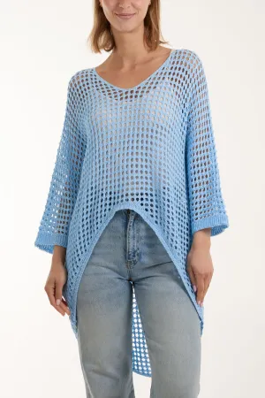 Crochet Dipped Hem 3/4 Sleeve Top