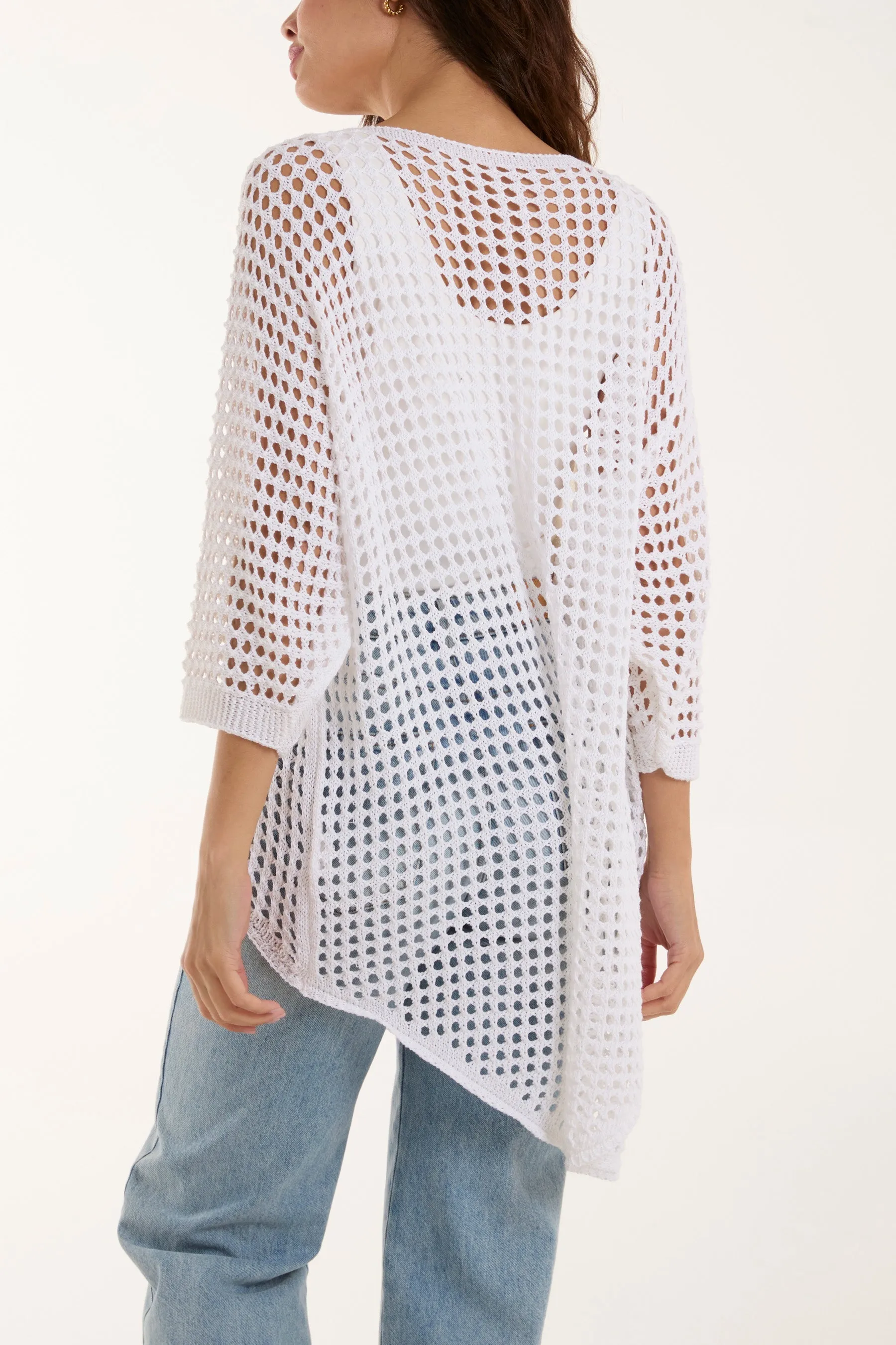 Crochet Dipped Hem 3/4 Sleeve Top