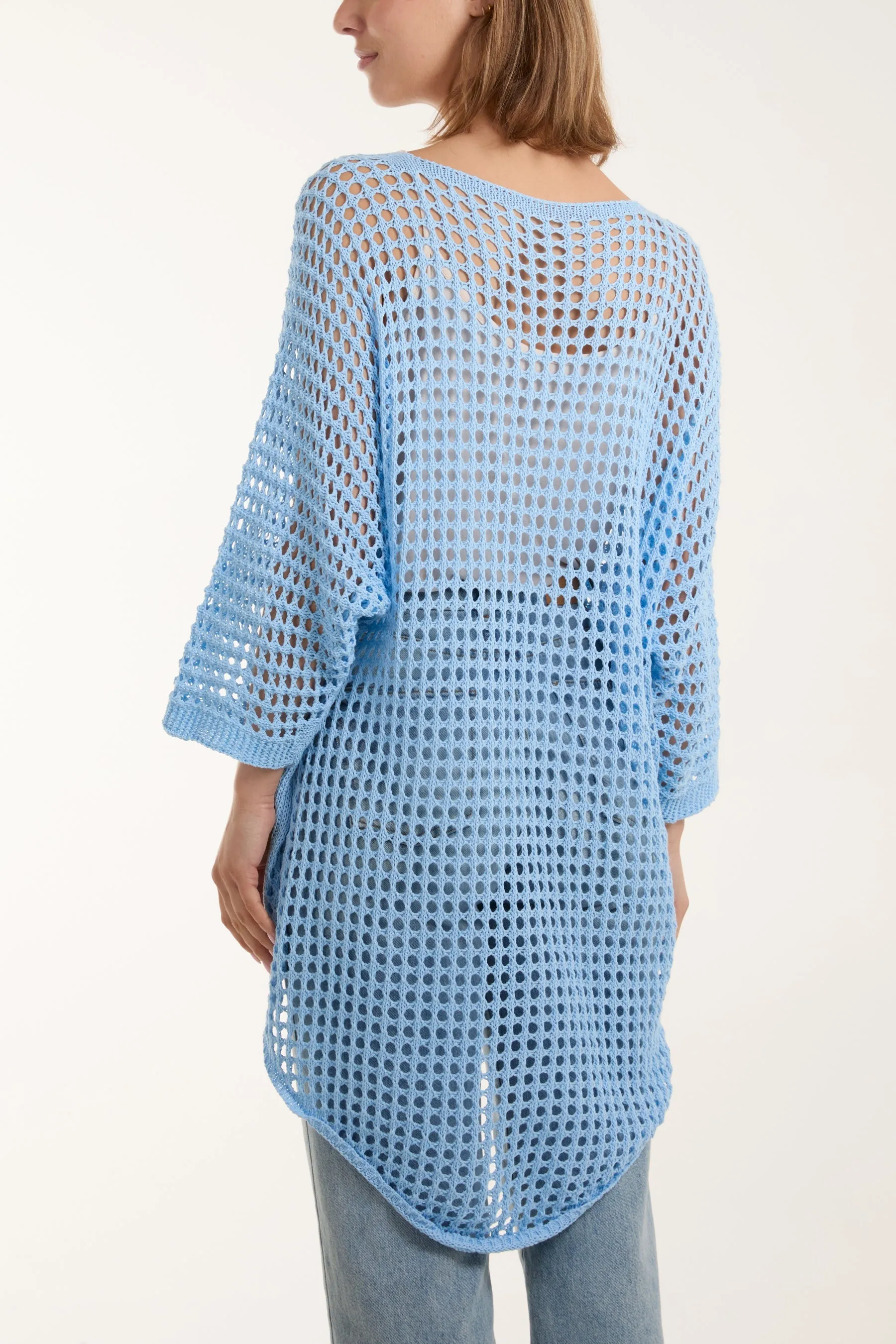 Crochet Dipped Hem 3/4 Sleeve Top