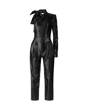 Crocodile Print Faux Leather Jumpsuit