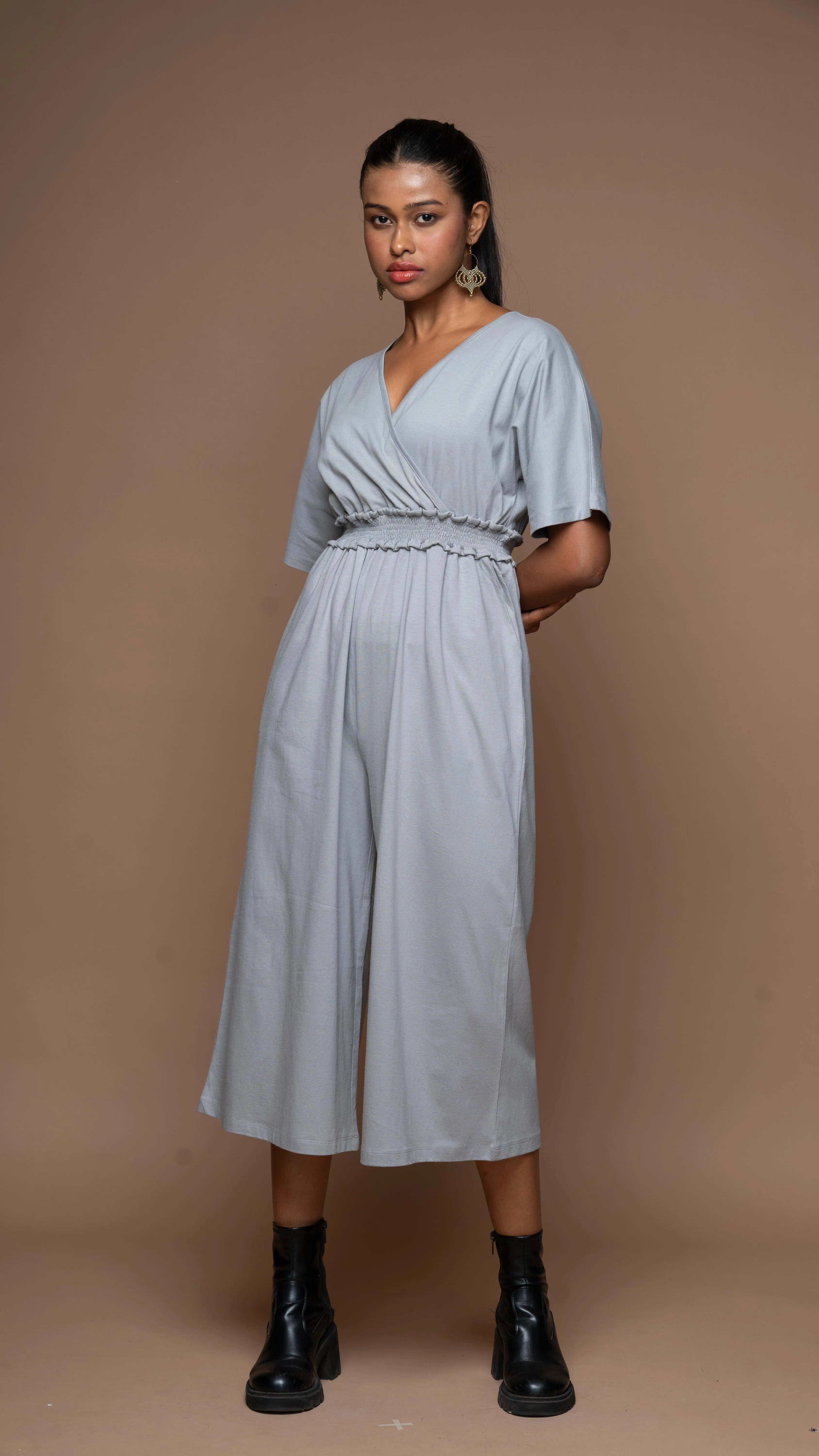 Crossover Charm Jumpsuit in Gray Blue