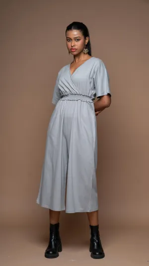Crossover Charm Jumpsuit in Gray Blue