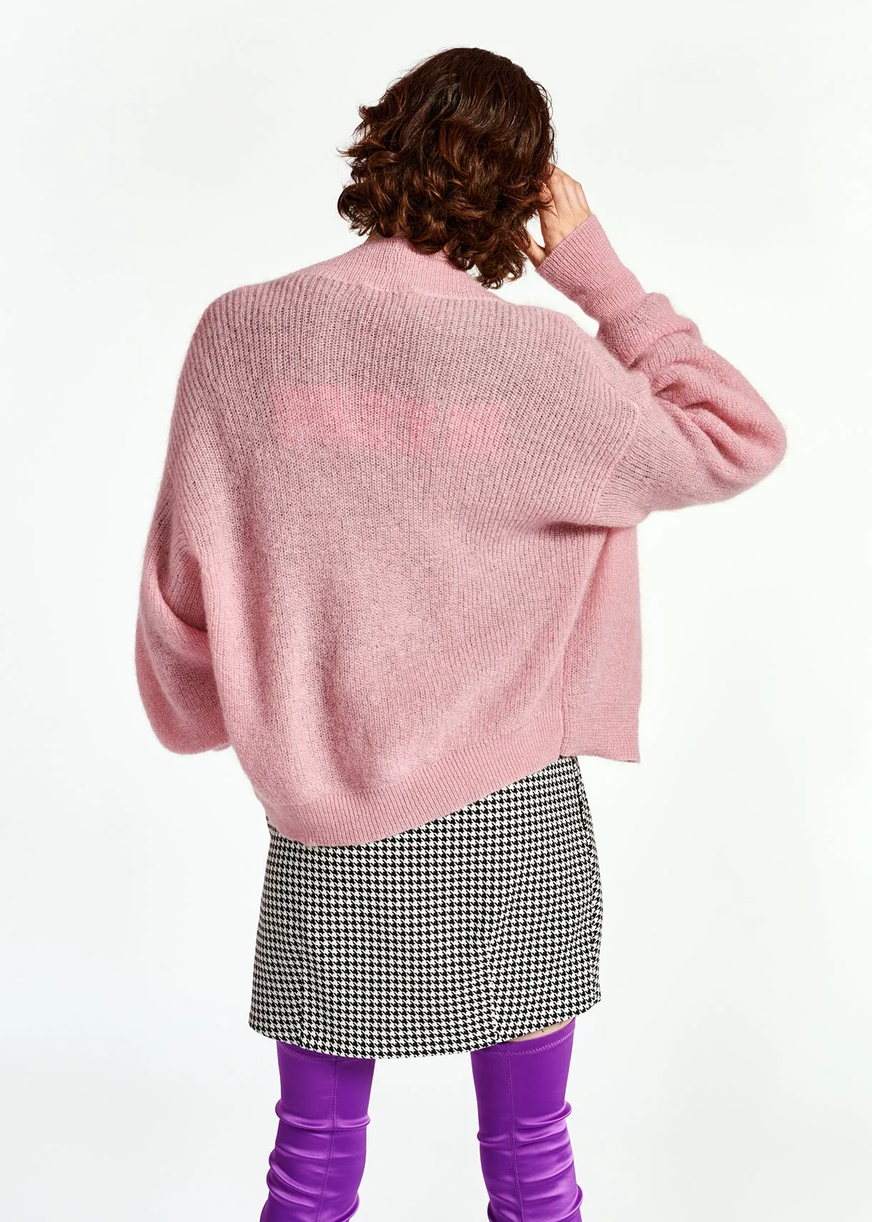 Dusty pink light knitted open cardigan