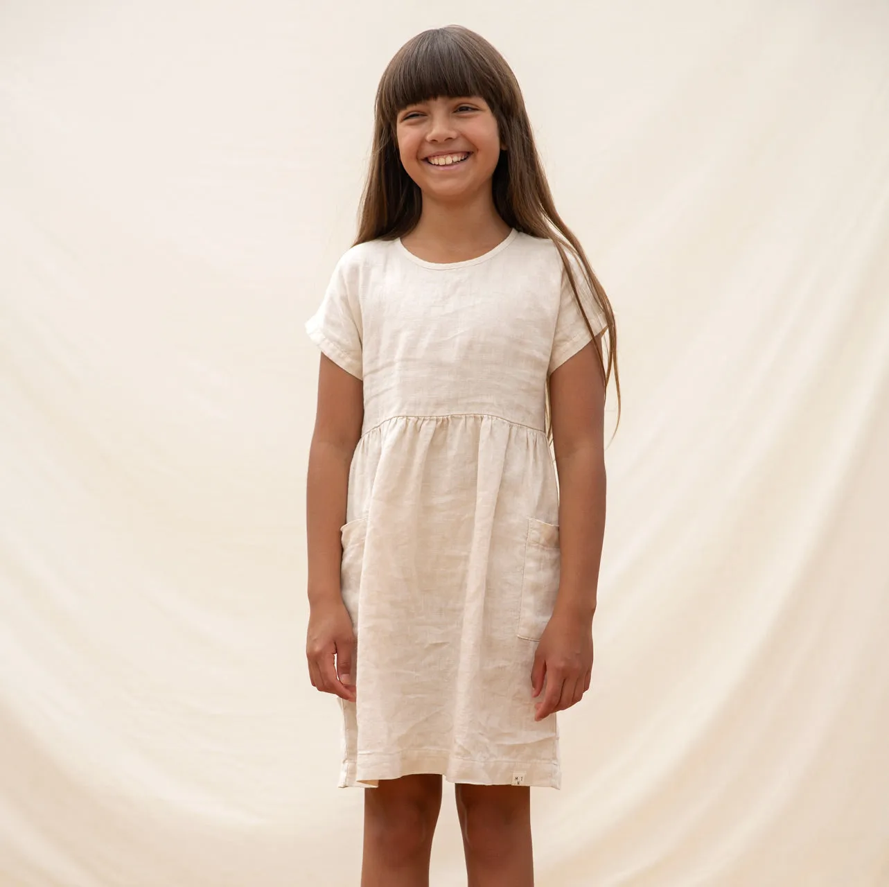 Eden Dress in 100% Linen - Milk (9-10y) *Last One!