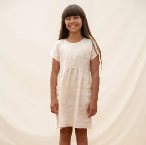 Eden Dress in 100% Linen - Milk (9-10y) *Last One!