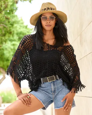Effortless Crochet Pullover Poncho Black