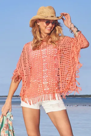 Effortless Crochet Pullover Poncho Peach Bud