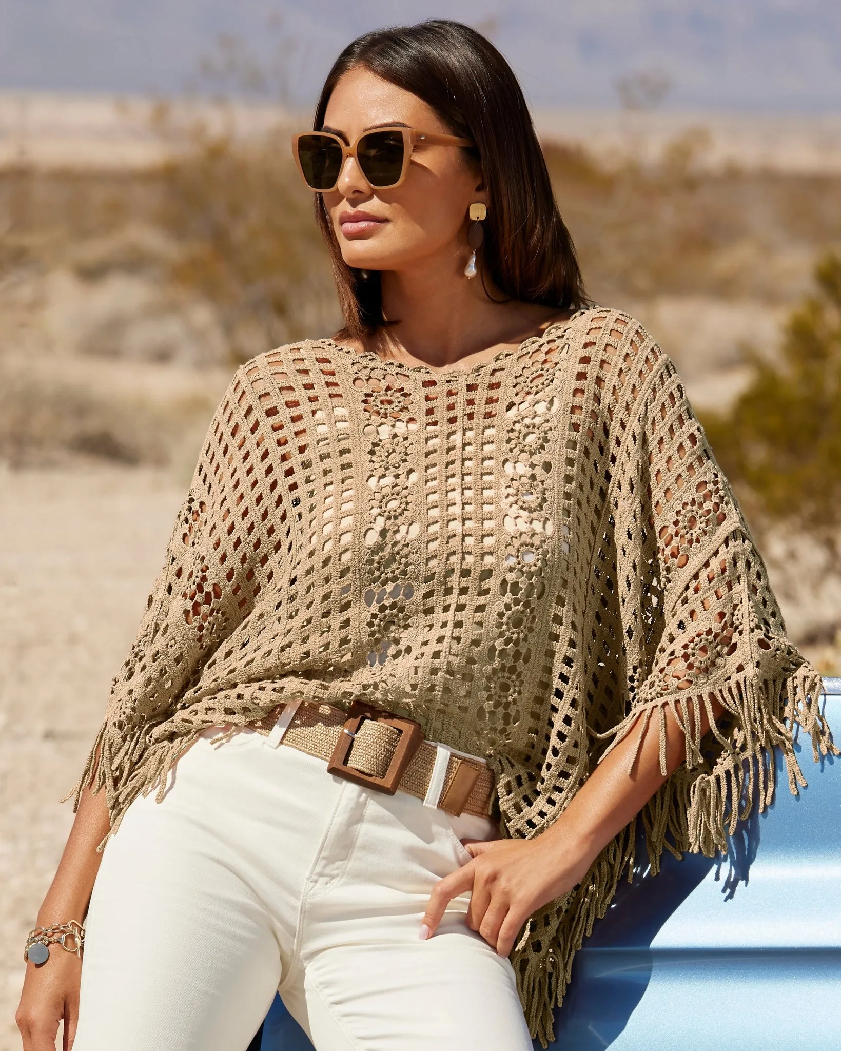 Effortless Crochet Pullover Poncho Sesame