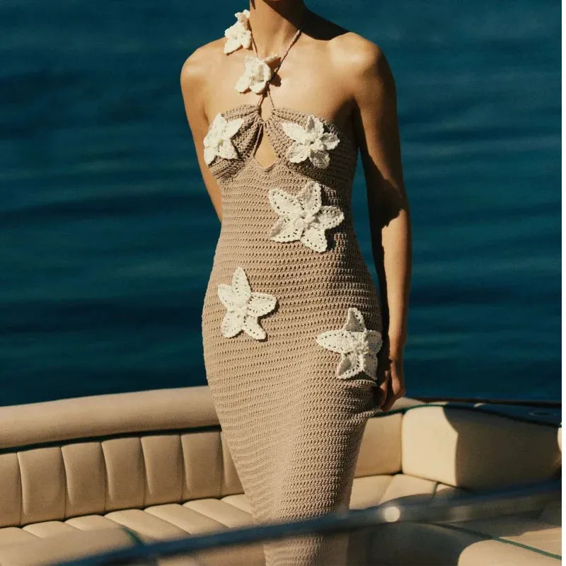 Elegant Flower Knit Dress for Women