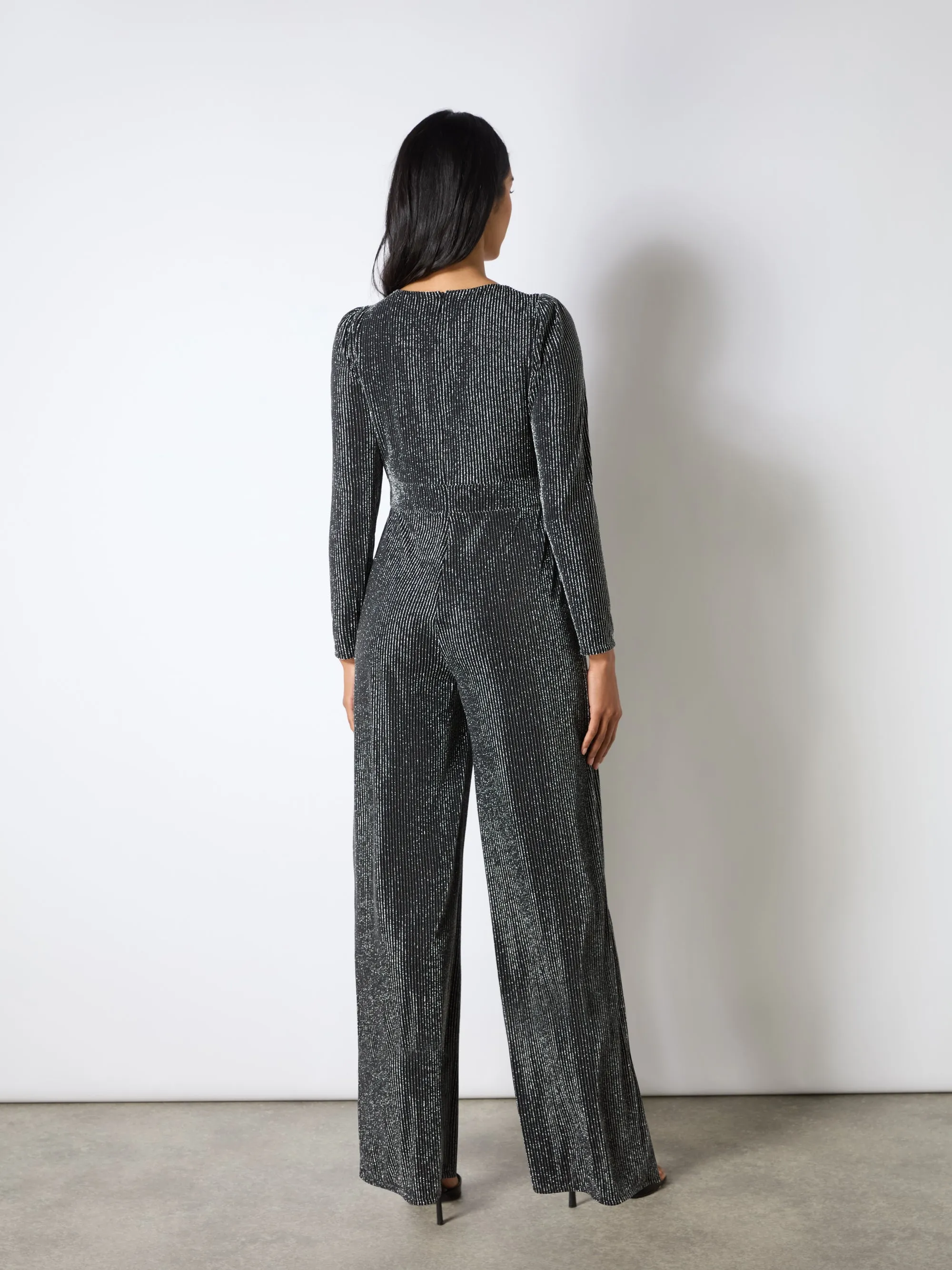 Eliza Silver Sparkle Jersey V-Neck Jumpsuit