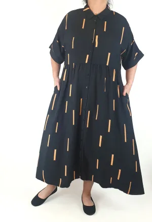 Elk unique print navy dress size 18 (note: inconsistencies)