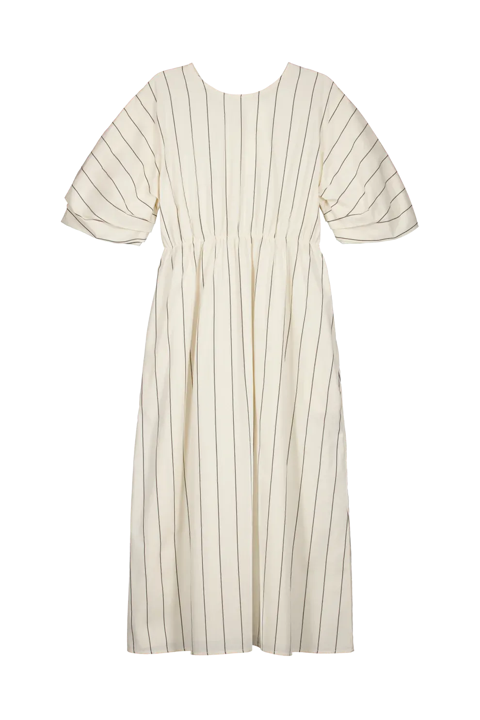Ellora Dress | Kowtow | Greige Pinstripe