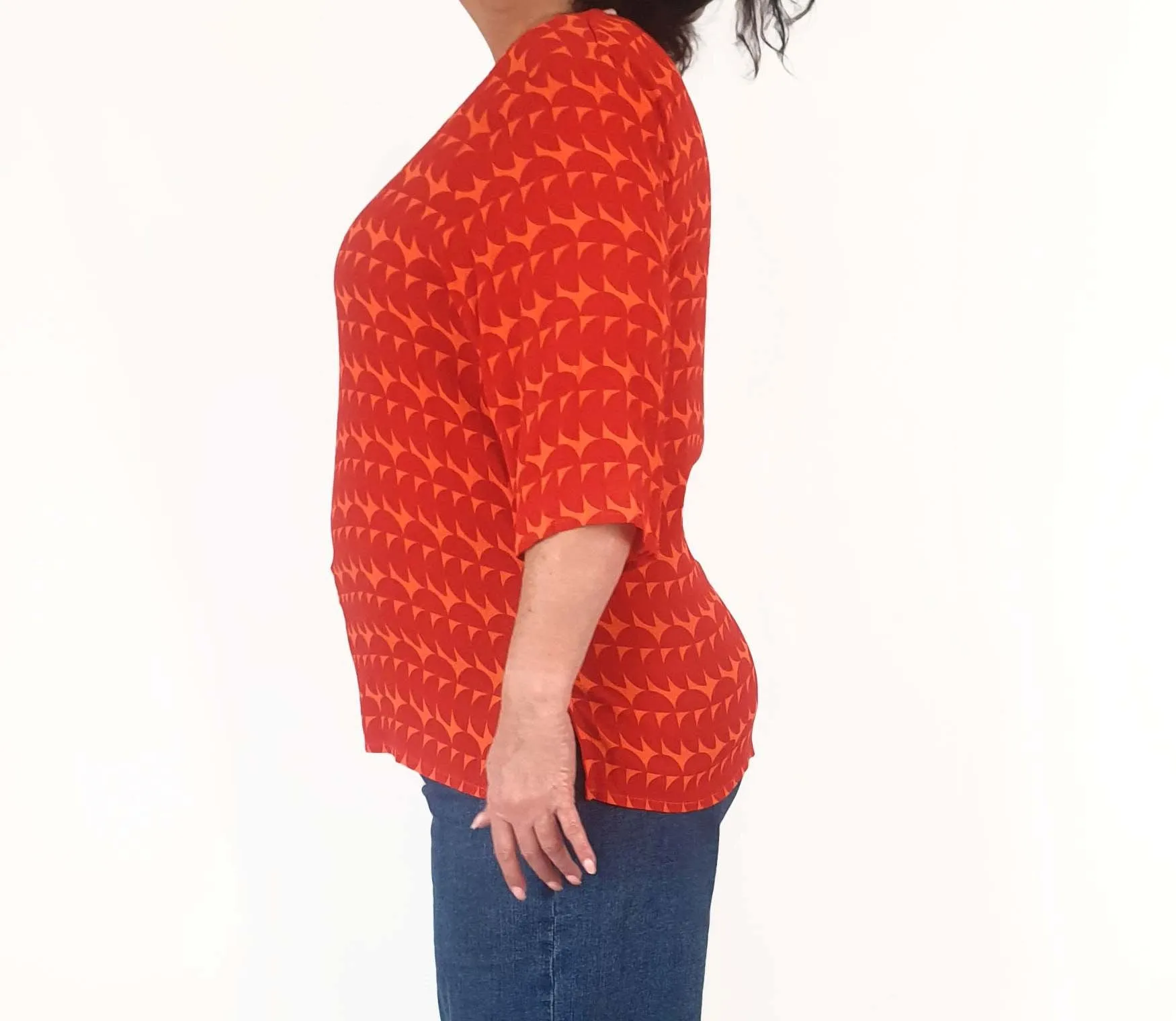 Elm red and orange print half sleeve top size 16