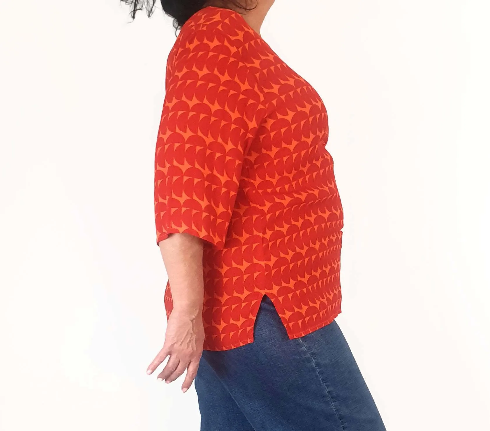 Elm red and orange print half sleeve top size 16