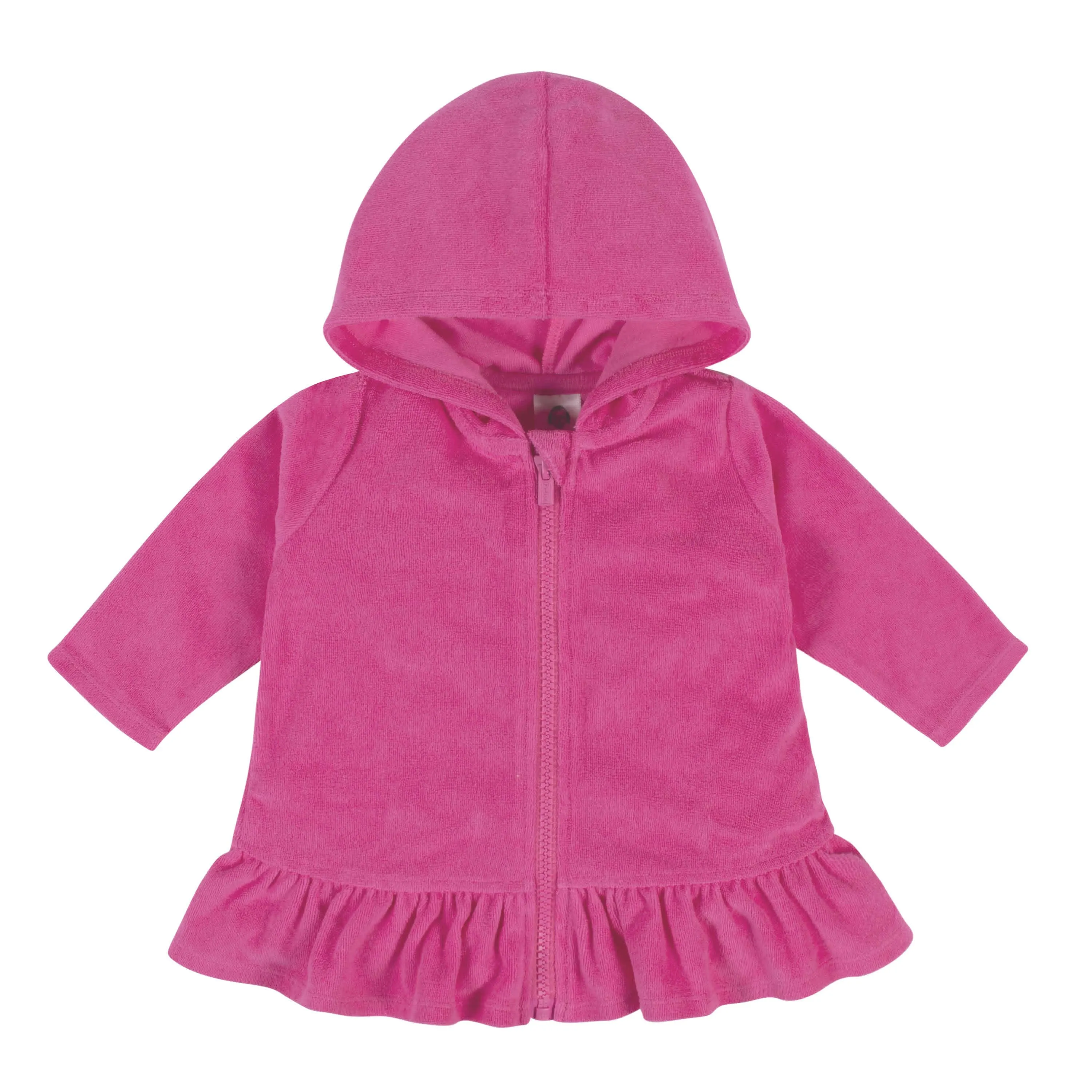 Embroidered Baby & Toddler Girls Pink Hooded Zip Front Terry Swim Coverup
