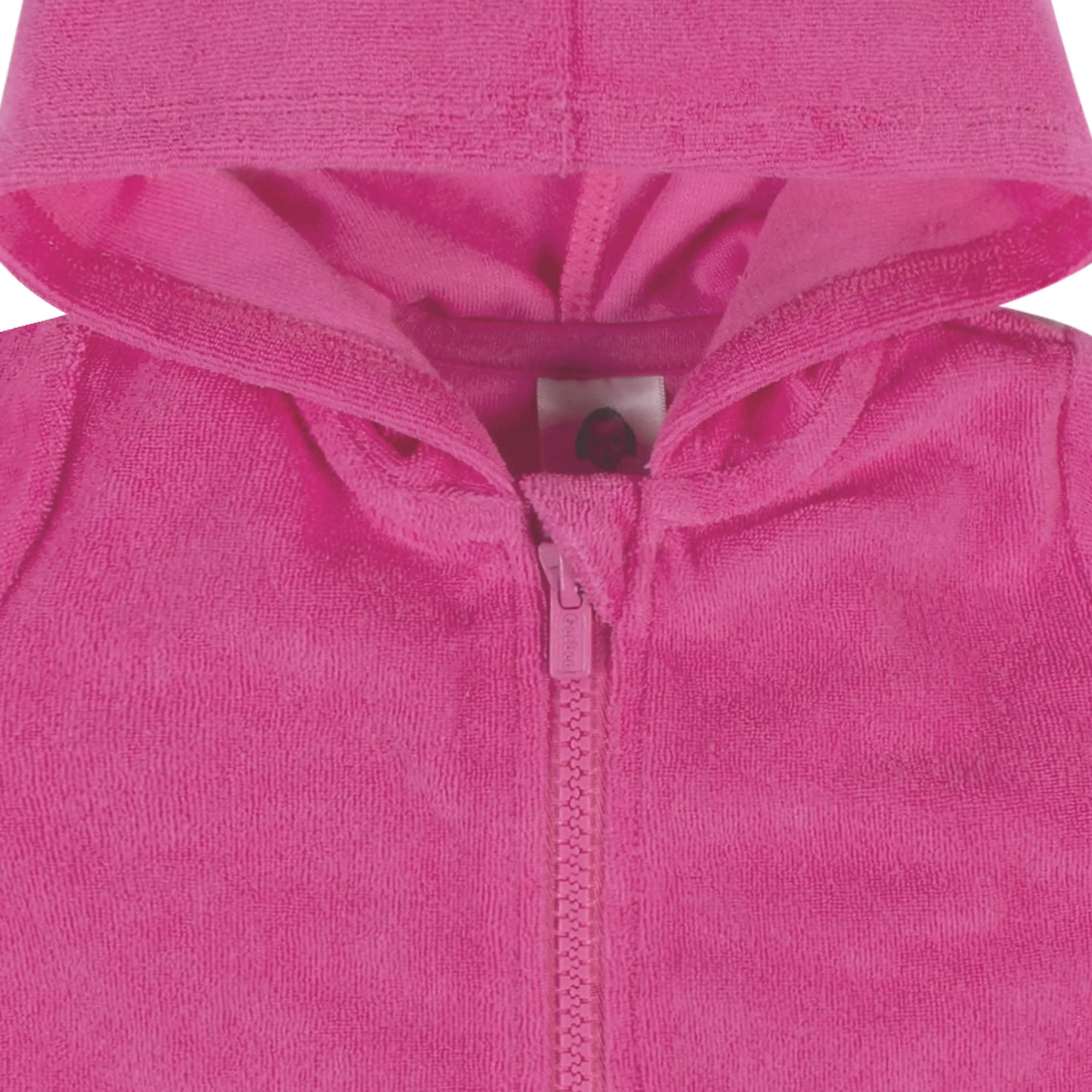 Embroidered Baby & Toddler Girls Pink Hooded Zip Front Terry Swim Coverup