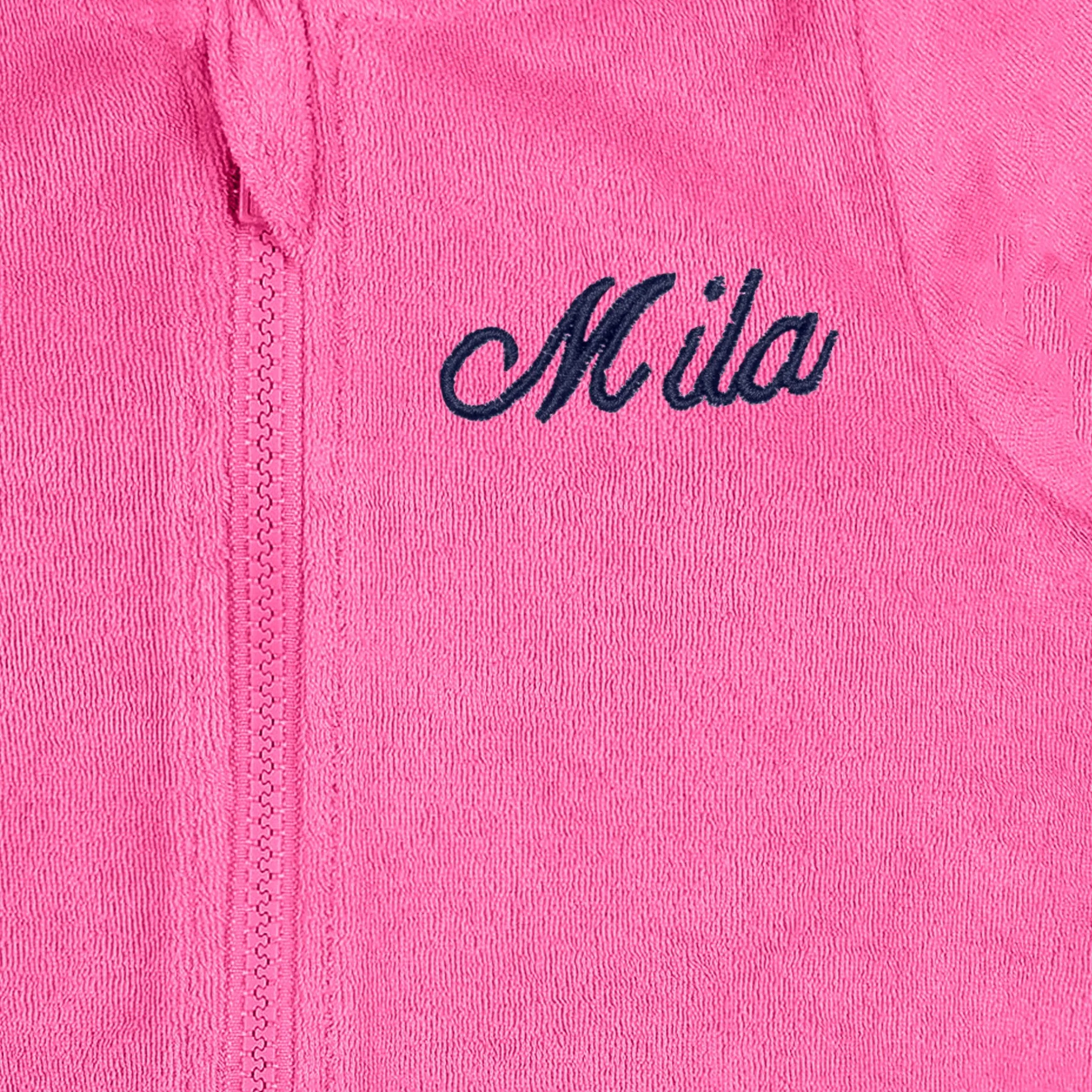 Embroidered Baby & Toddler Girls Pink Hooded Zip Front Terry Swim Coverup